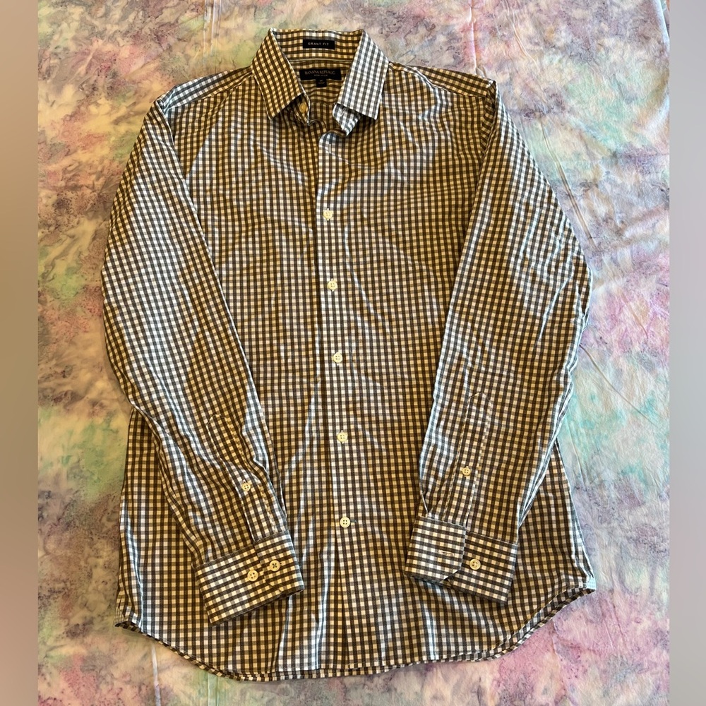 Banana Republic Grant Fit Grey and White checkerboard